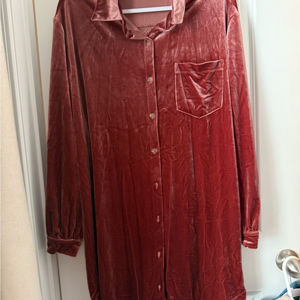 Velvet Button-Up Shirt Dress